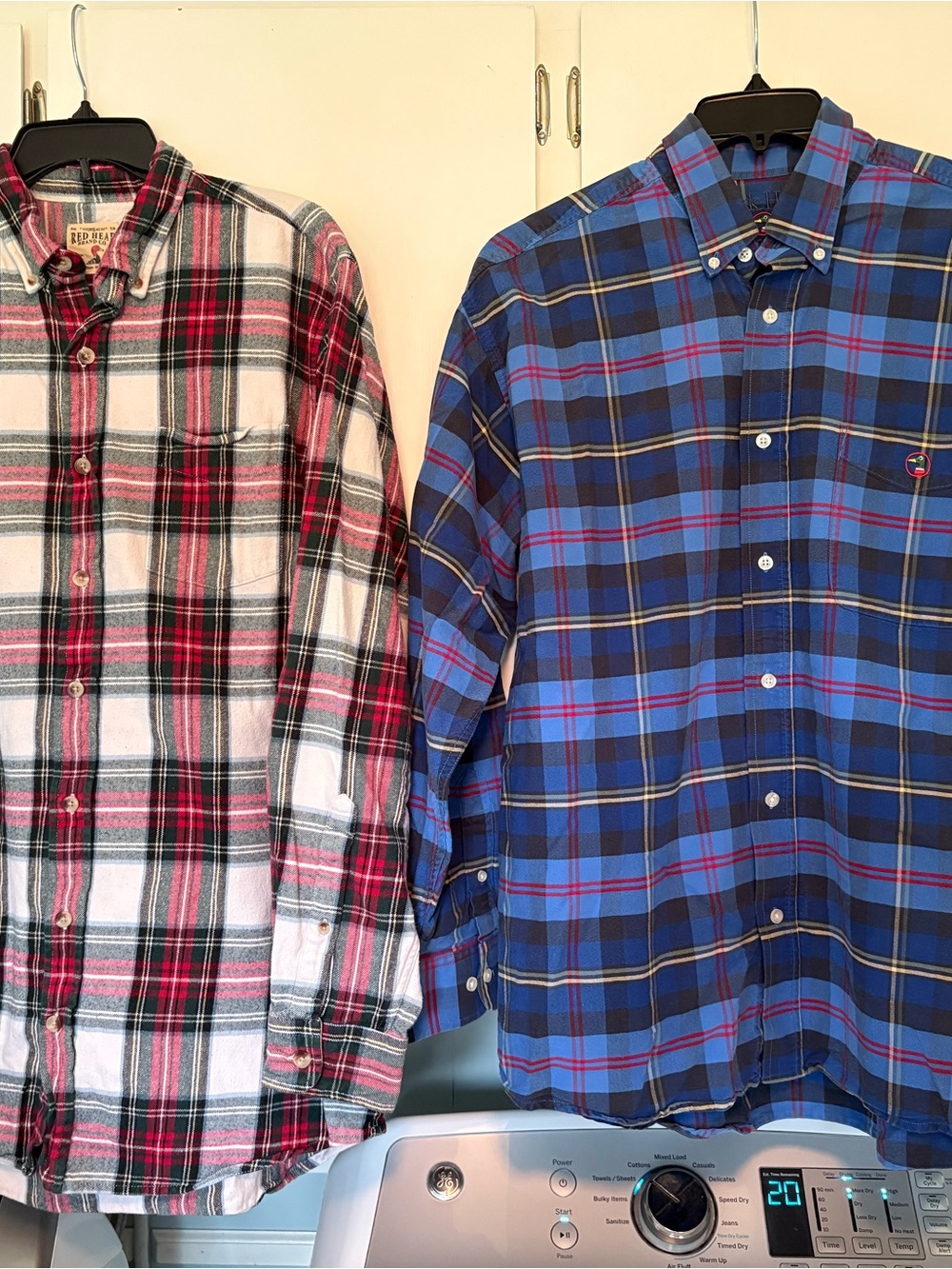 Men’s SZ L Lot of Two Duck Head Blue Plaid & Red Head Red/Grn Plaid Flannel